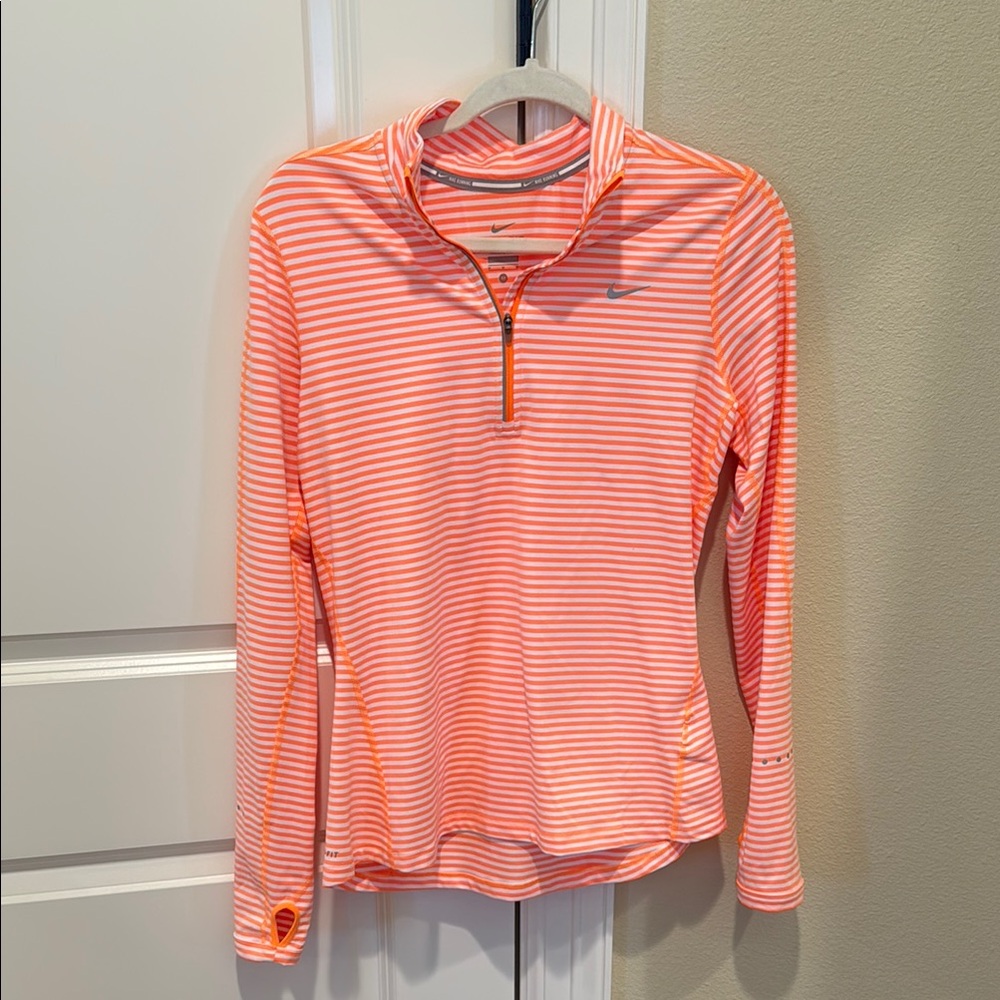 Nike Pink and White Long Sleeve Fitted Polo